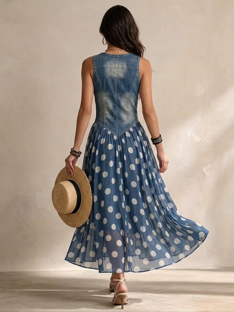 VALENTINA - Denim & pois · Décolleté en V