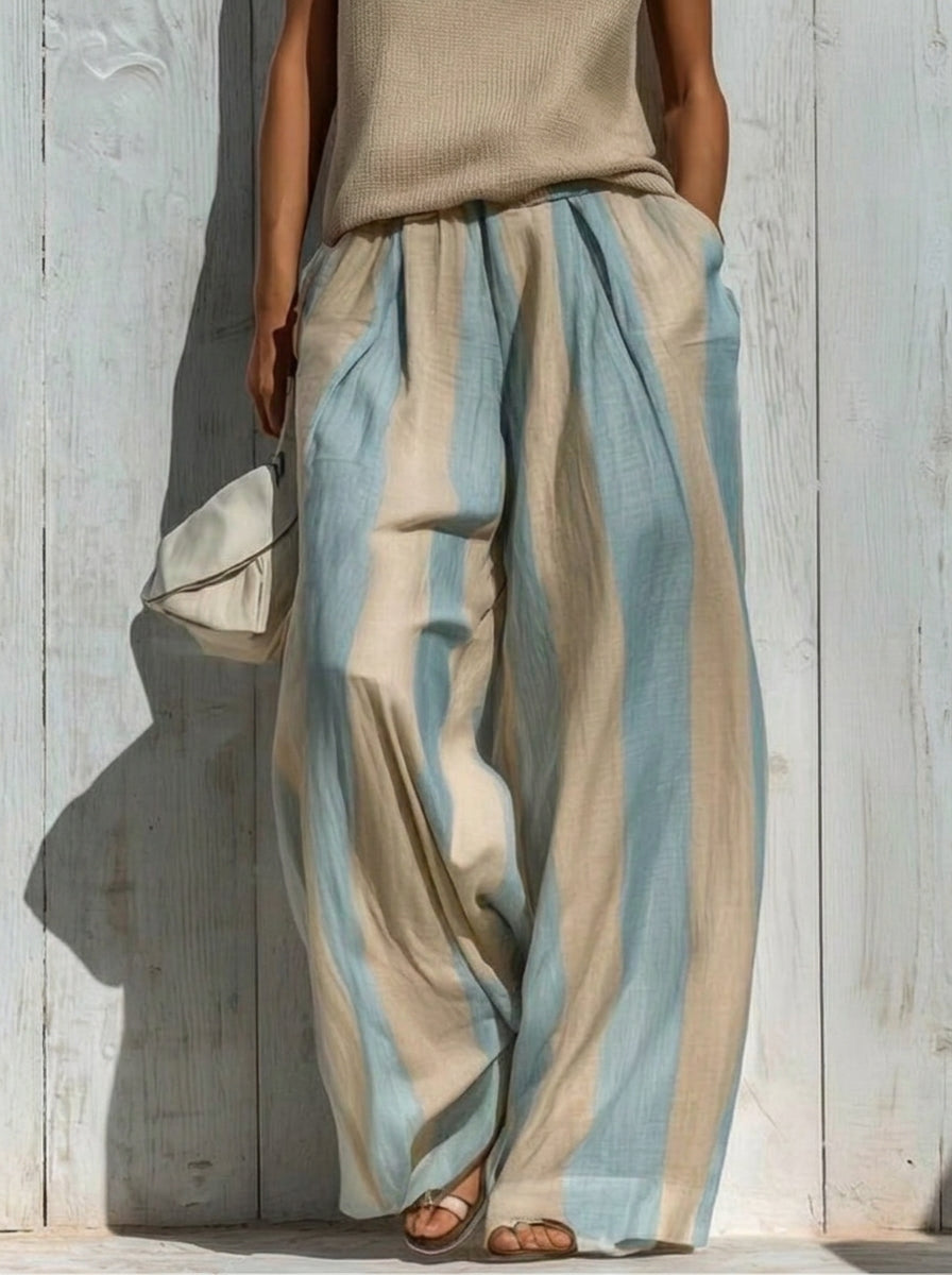 Sofía | Ensemble Élégant en Tissu Fluide : Top et Pantalons Palazzo Rayés