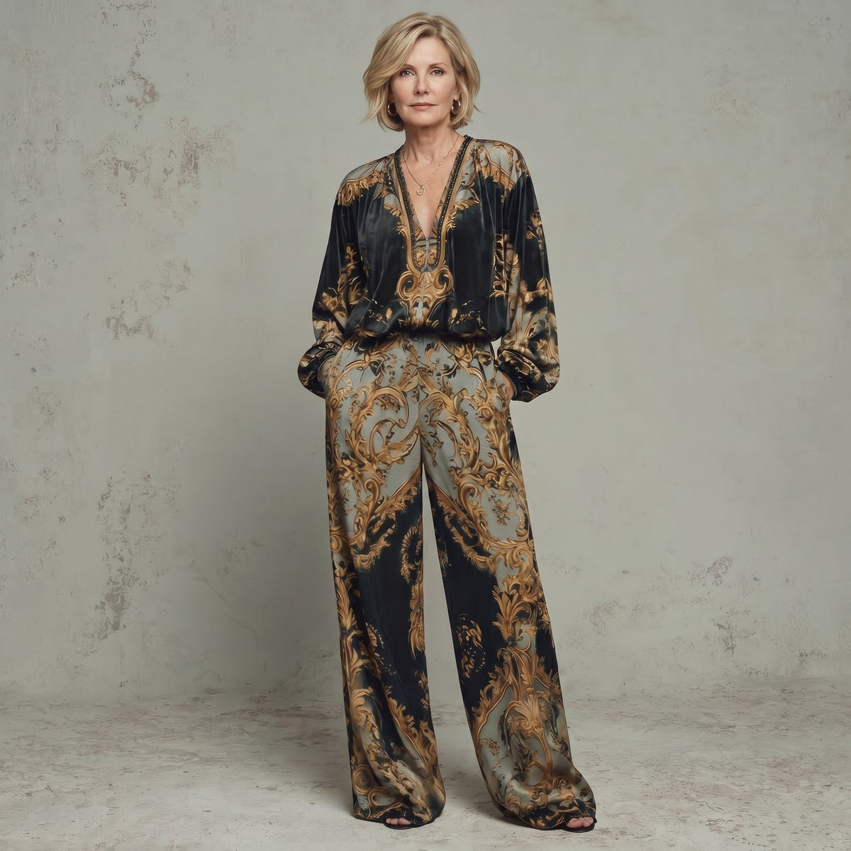 Lorena · ENSEMBLE BAROQUE TOP À MANCHES LONGUES PANTALON LARGE
