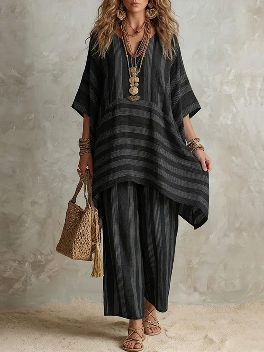 Raquel · Ensemble Boho en Lin Rayé Femme Coupe Oversize