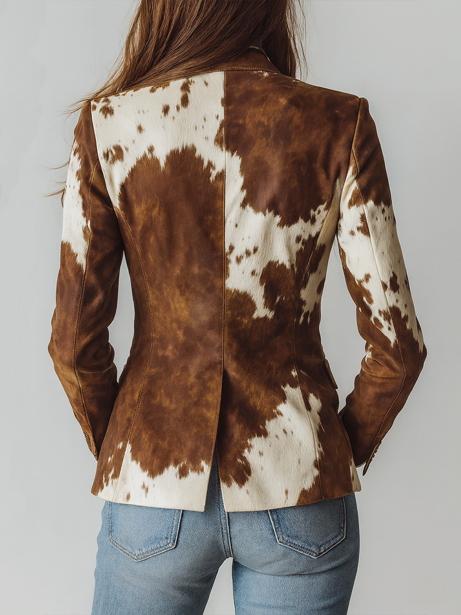 Agathe | Blazer Vintage Imprimé Vache Éco-Responsable