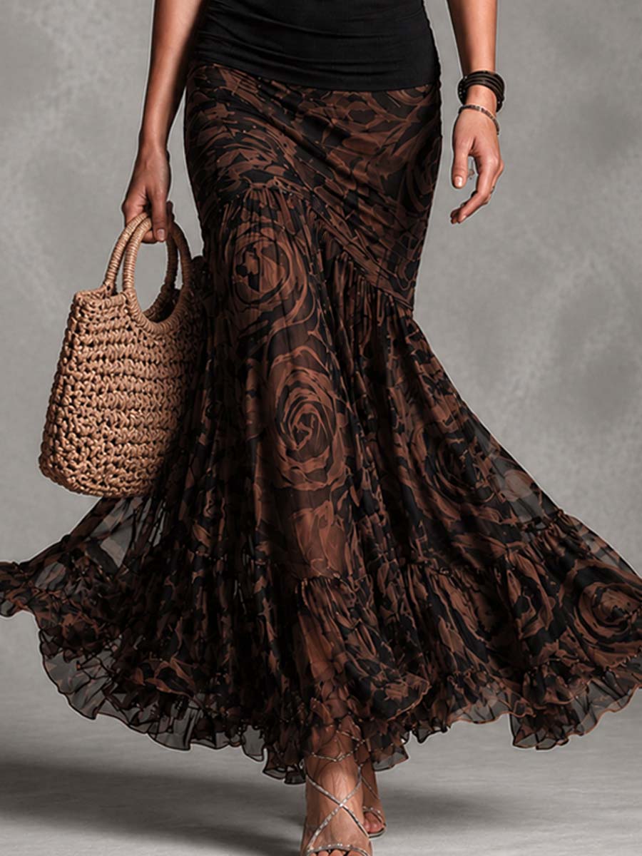 ELENA | Ensemble Boho avec Top Noir et Jupe Imprimée