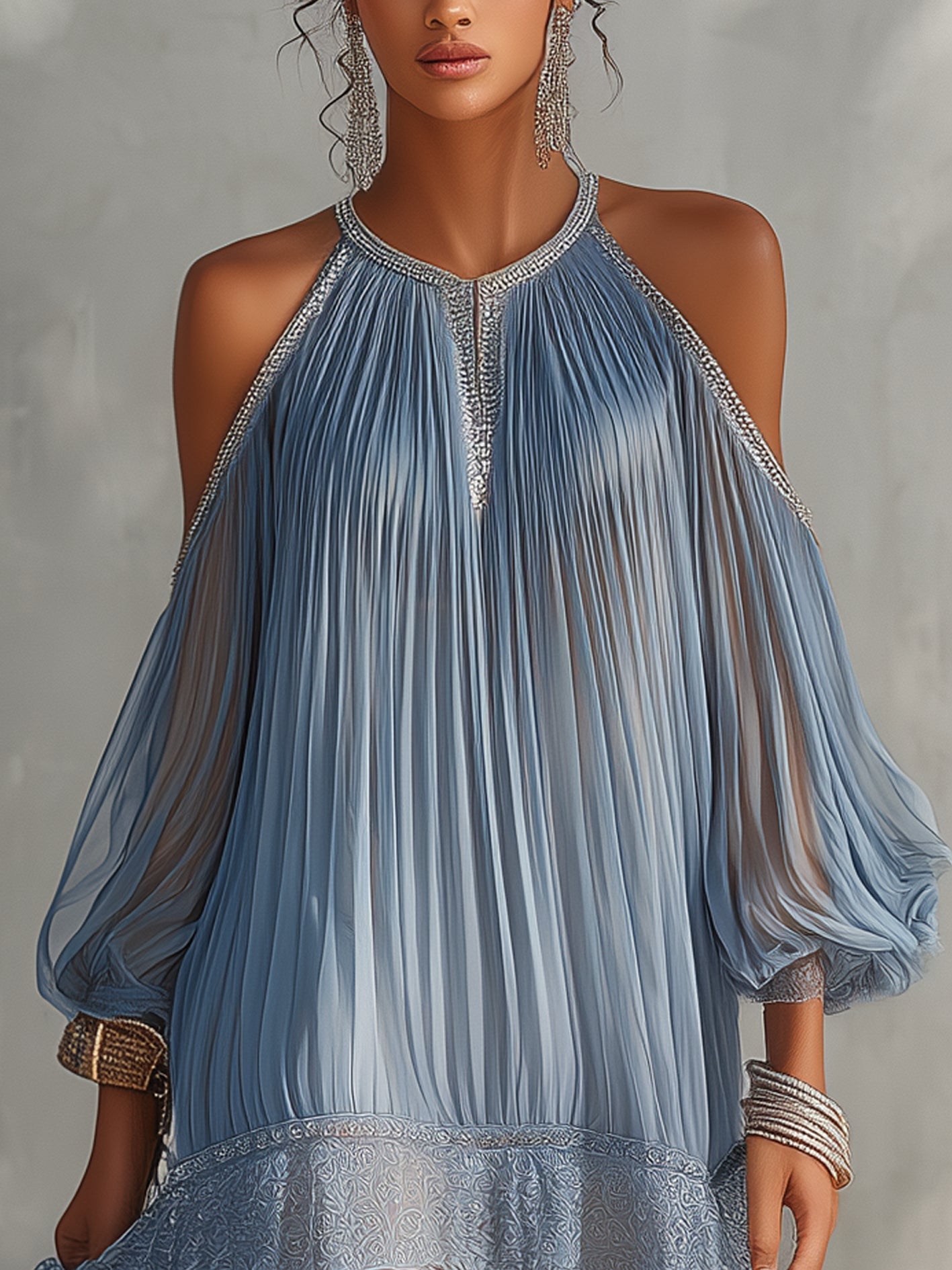 LEA | MINIVESTIDO AZUL CON HOMBROS DESCUBIERTOS