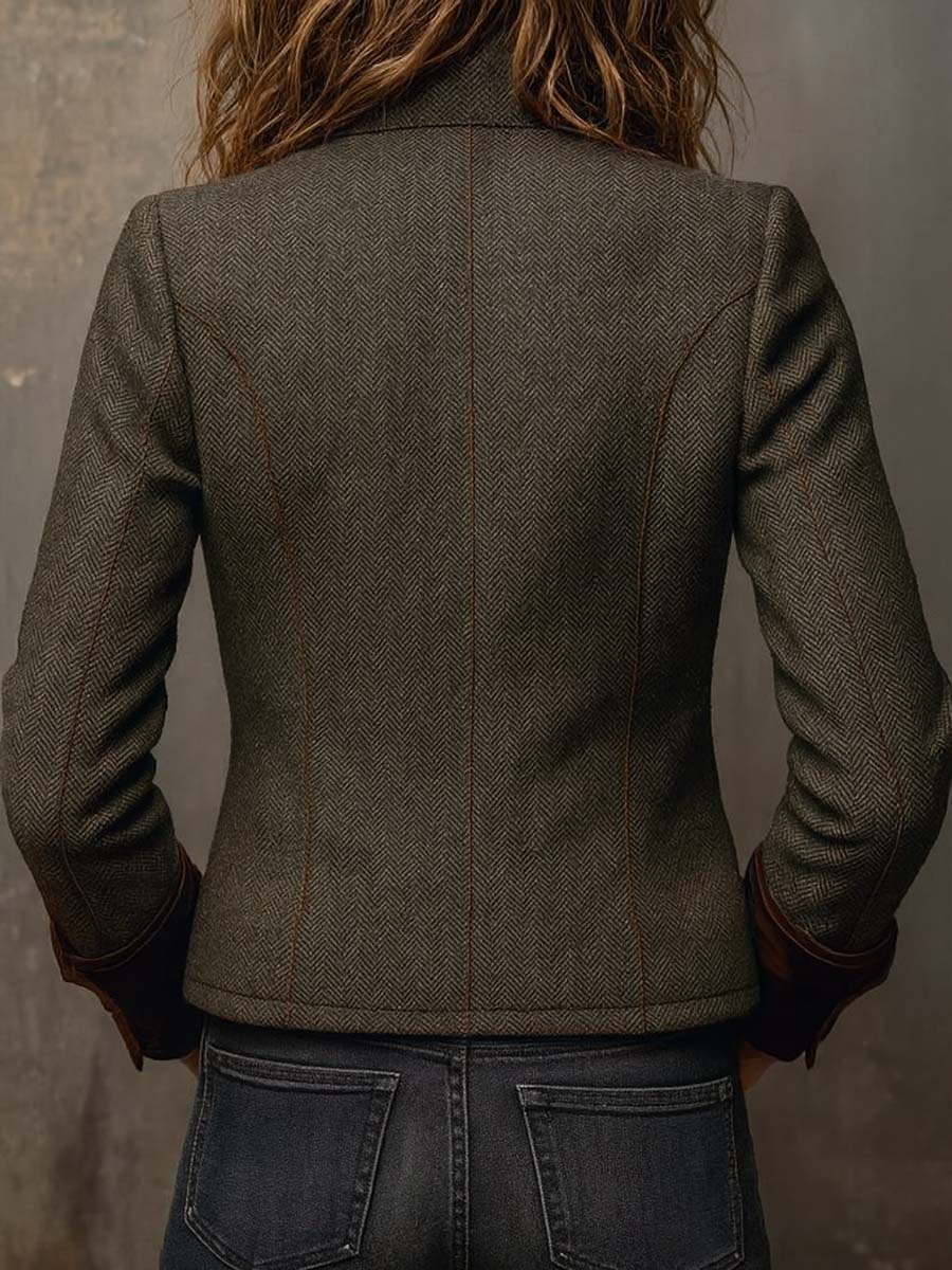Honorine | Blazer Vintage Chevrons à Liserés Contrastants