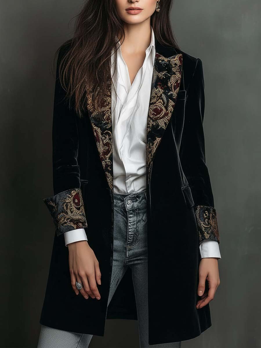Léontine | Blazer Ajusté Imprimé Baroque Noir