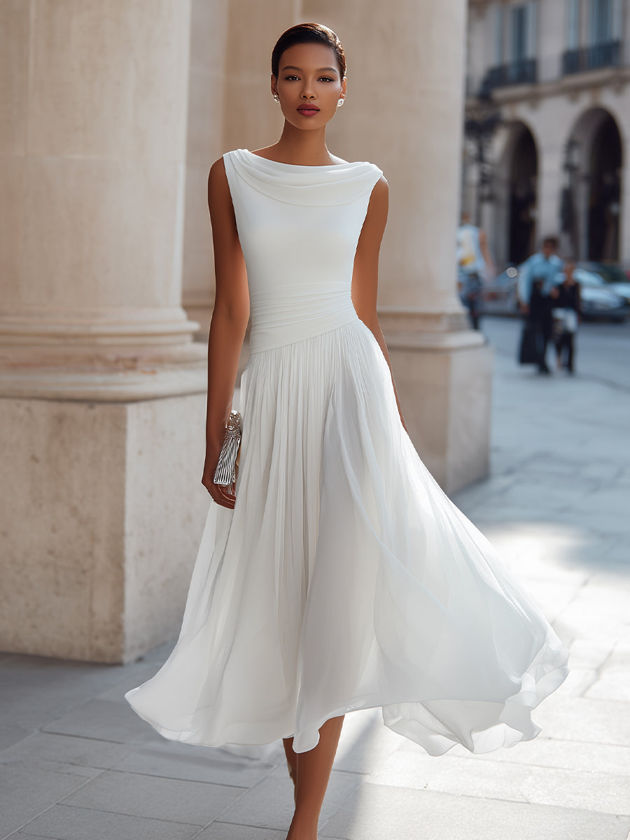 CINTIA · Robe midi plissée sans manches avec décolleté drapé