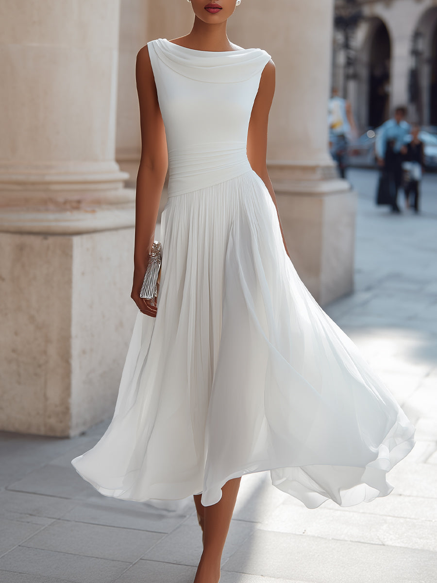 CINTIA · Robe midi plissée sans manches avec décolleté drapé