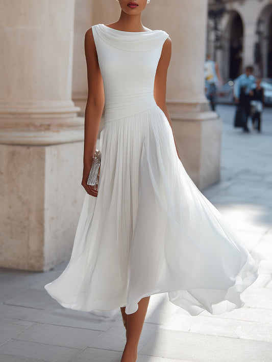 CINTIA · Robe midi plissée sans manches avec décolleté drapé