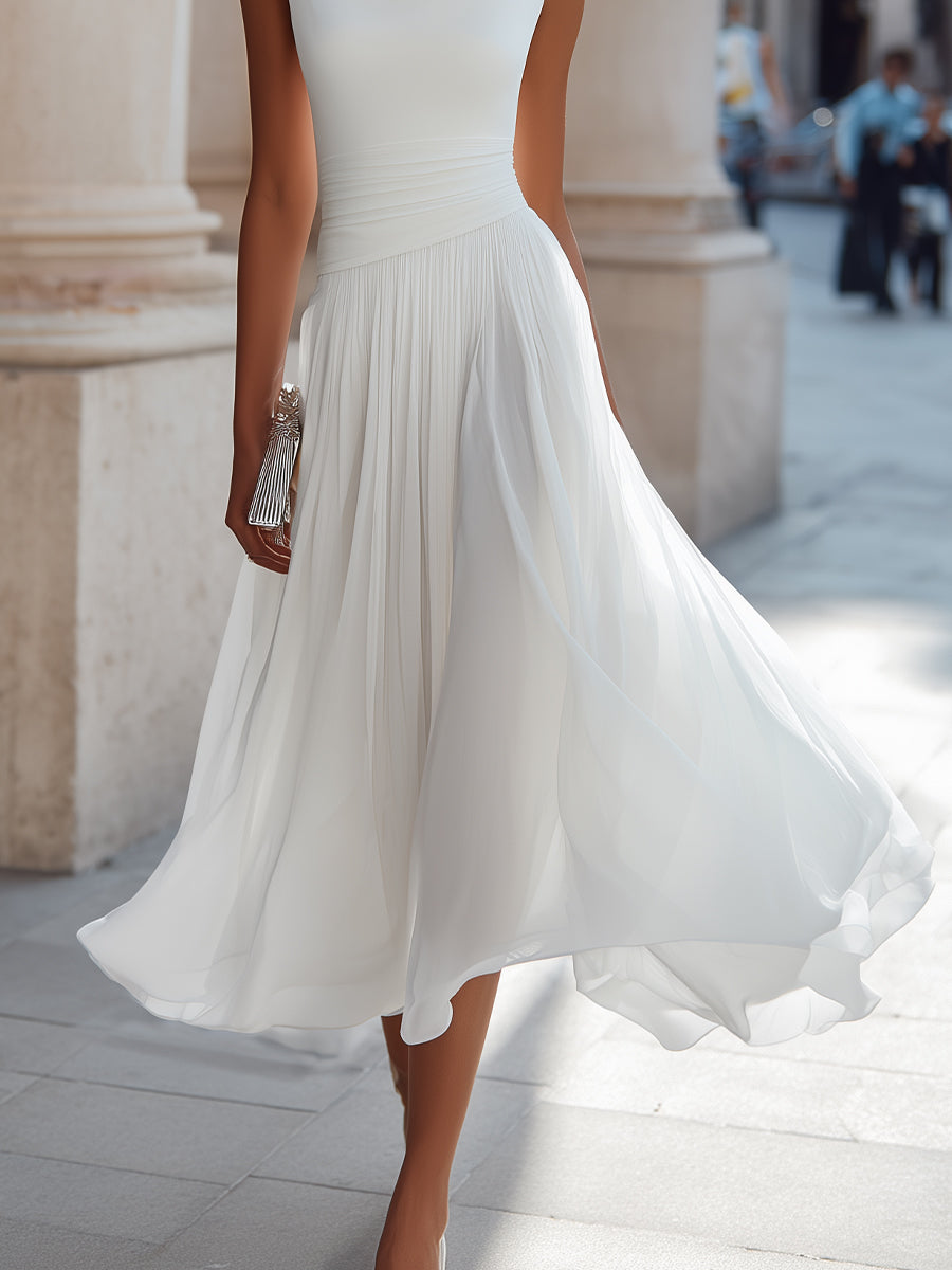 CINTIA · Robe midi plissée sans manches avec décolleté drapé