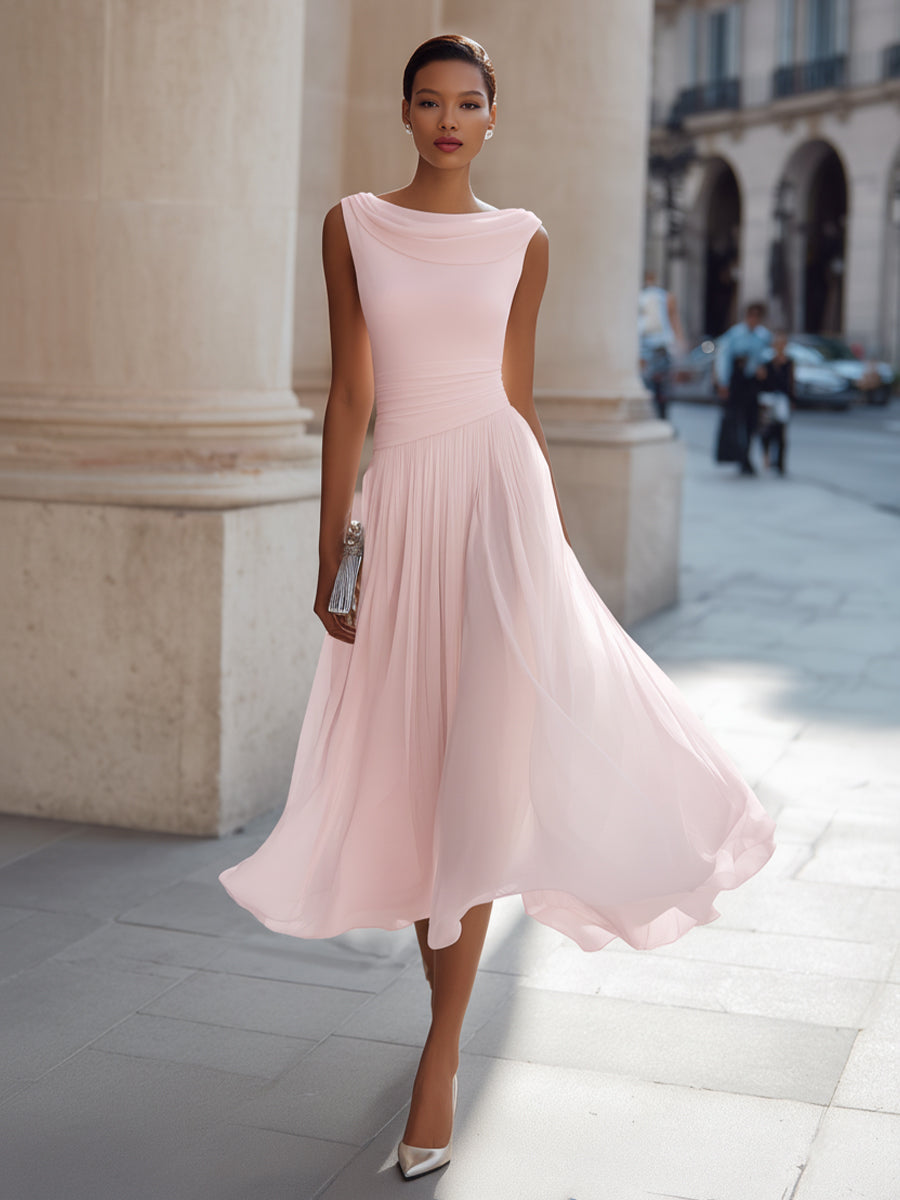 CINTIA · Robe midi plissée sans manches avec décolleté drapé