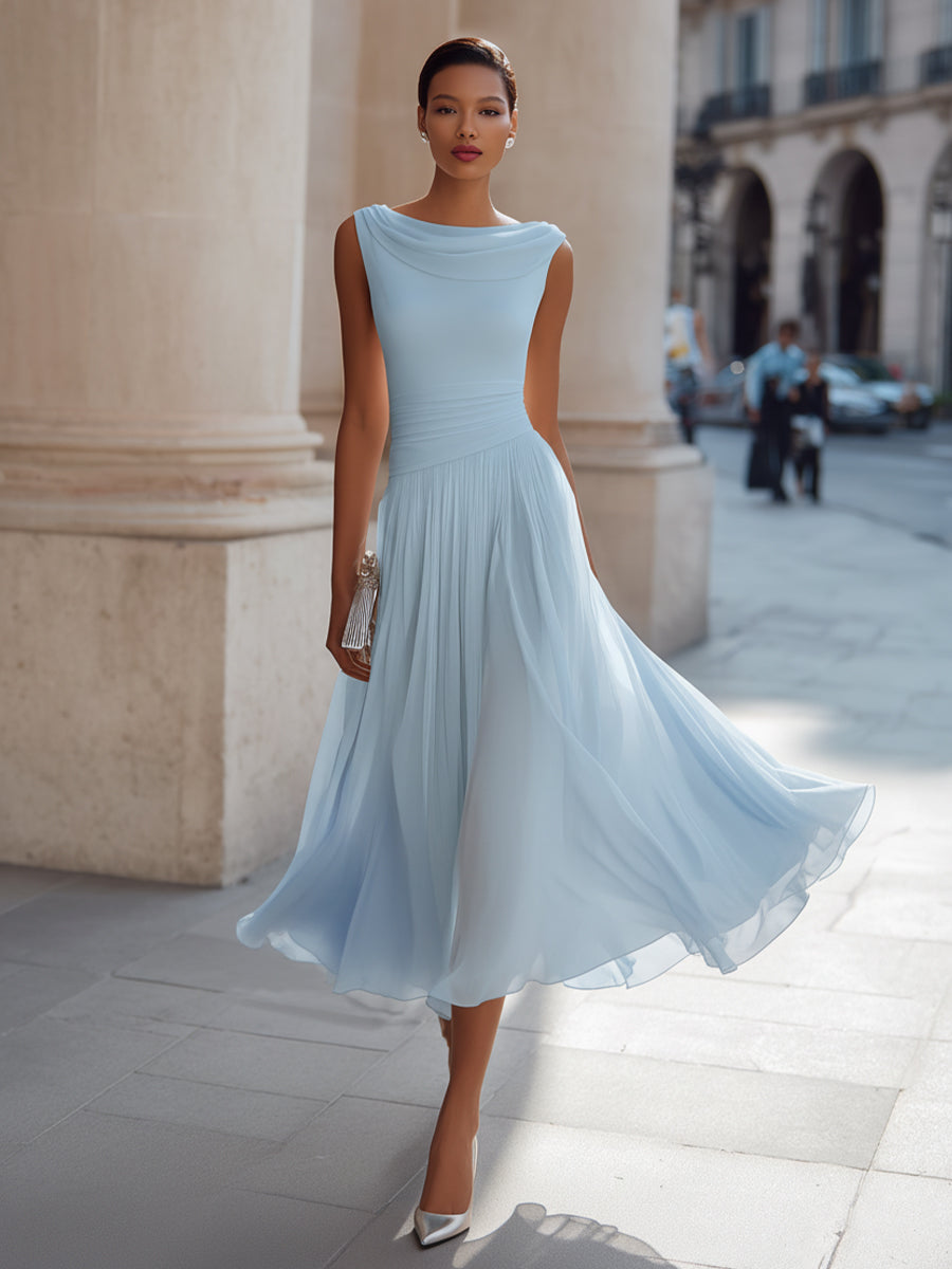 CINTIA · Robe midi plissée sans manches avec décolleté drapé