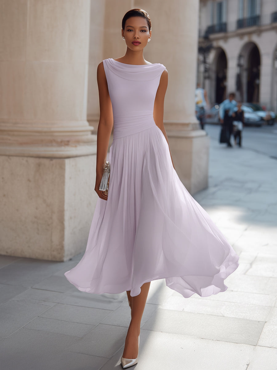 CINTIA · Robe midi plissée sans manches avec décolleté drapé