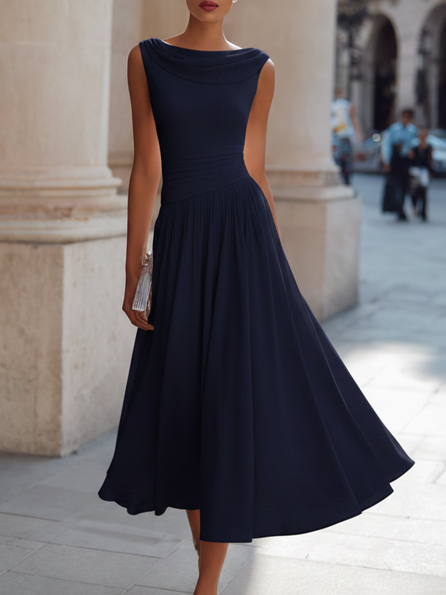 CINTIA · Robe midi plissée sans manches avec décolleté drapé