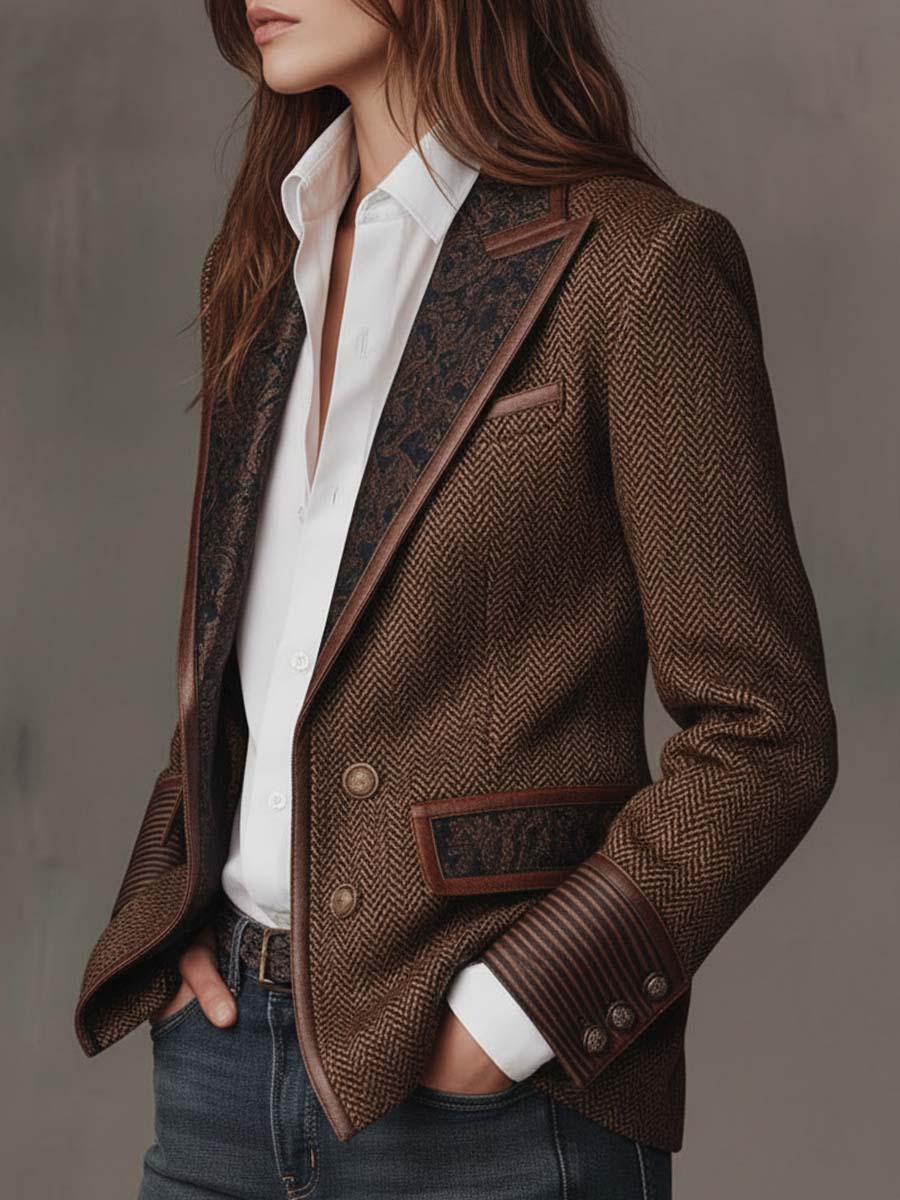 Gisèle | Blazer à Empiècements Imprimé Chevrons