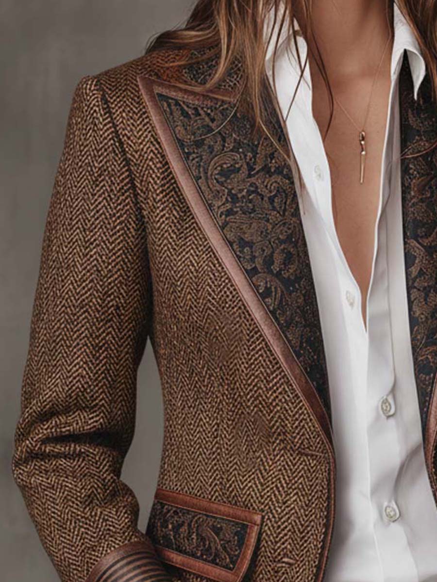 Gisèle | Blazer à Empiècements Imprimé Chevrons