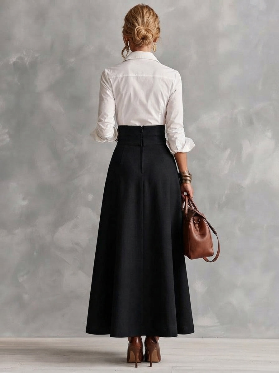 Juliette | Ensemble Complet Deux Pièces avec Chemise Blanche et Jupe Taille Haute avec Boutons Dorés