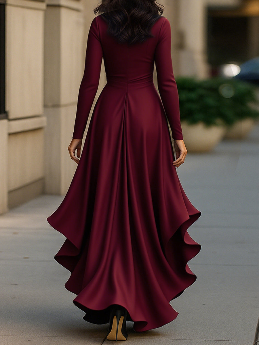 GINEVRA | Robe longue en satin drapé bleu nuit