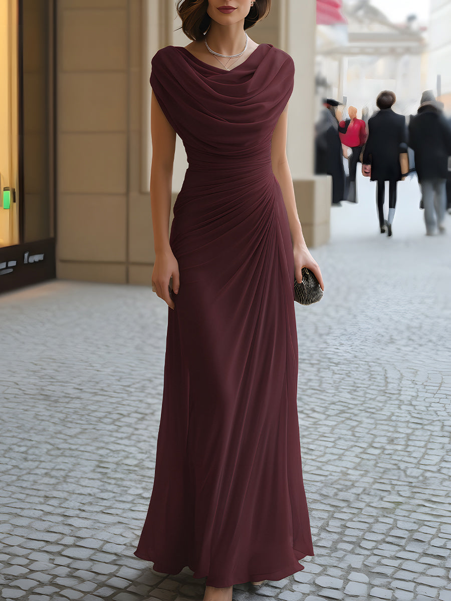VICTORIA - Robe longue froncée avec décolleté drapé