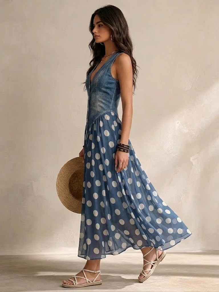 VALENTINA - Denim & pois · Décolleté en V
