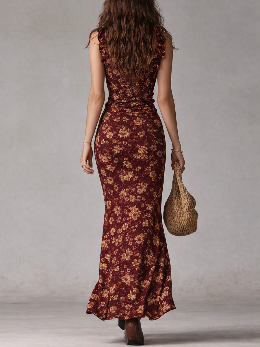 CAMILA - Robe longue style boho rétro avec volants