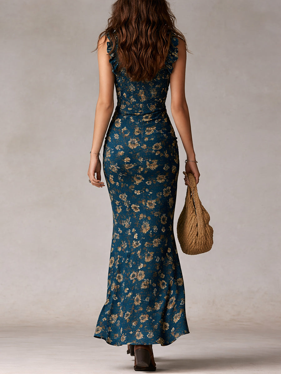 CAMILA - Robe longue style boho rétro avec volants