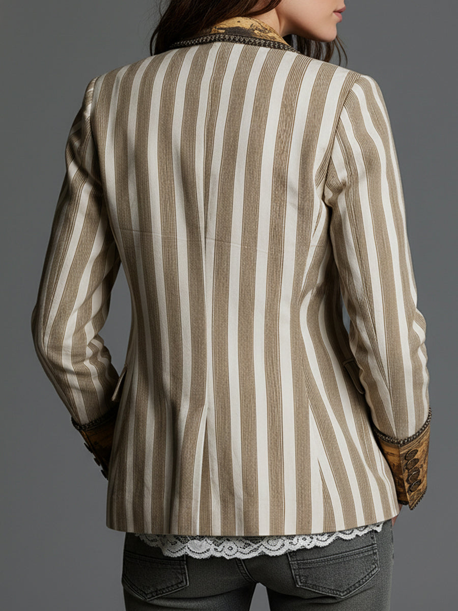 Suzanne | Blazer Bohème Rayé à Col Imprimé