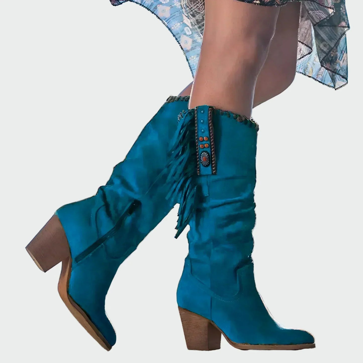 Bottes Cowboy Boho Femme avec Franges et Talon Moyen