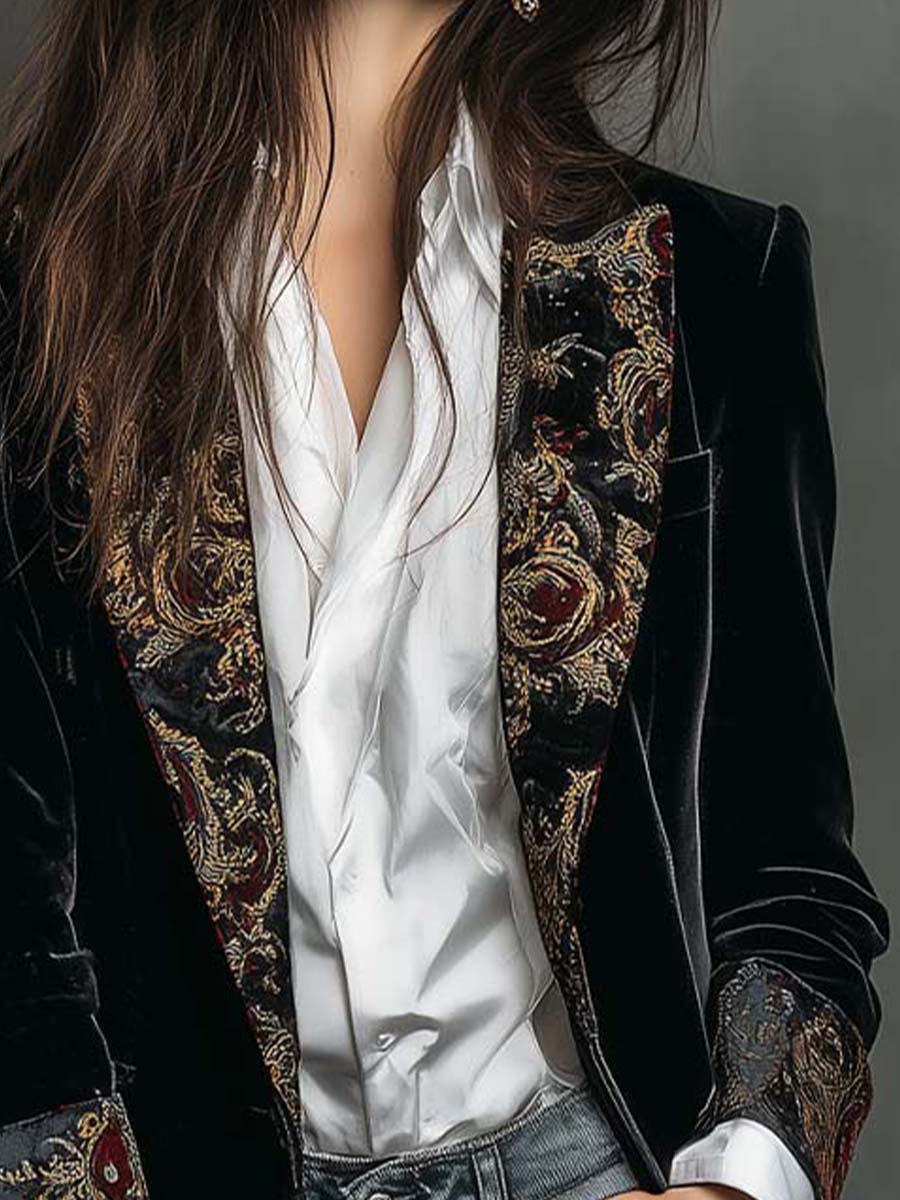 Léontine | Blazer Ajusté Imprimé Baroque Noir