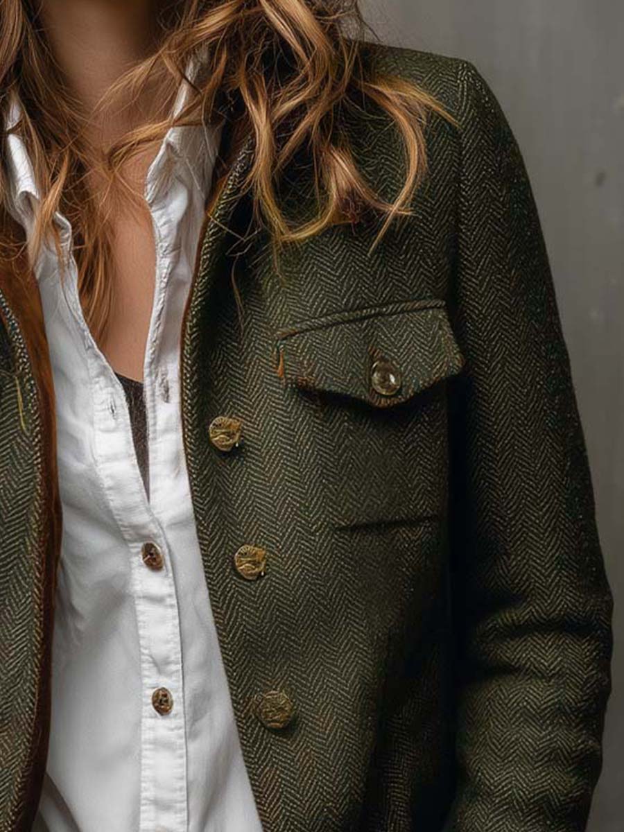Honorine | Blazer Vintage Chevrons à Liserés Contrastants