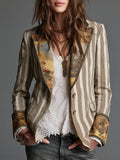 Suzanne | Blazer Bohème Rayé à Col Imprimé