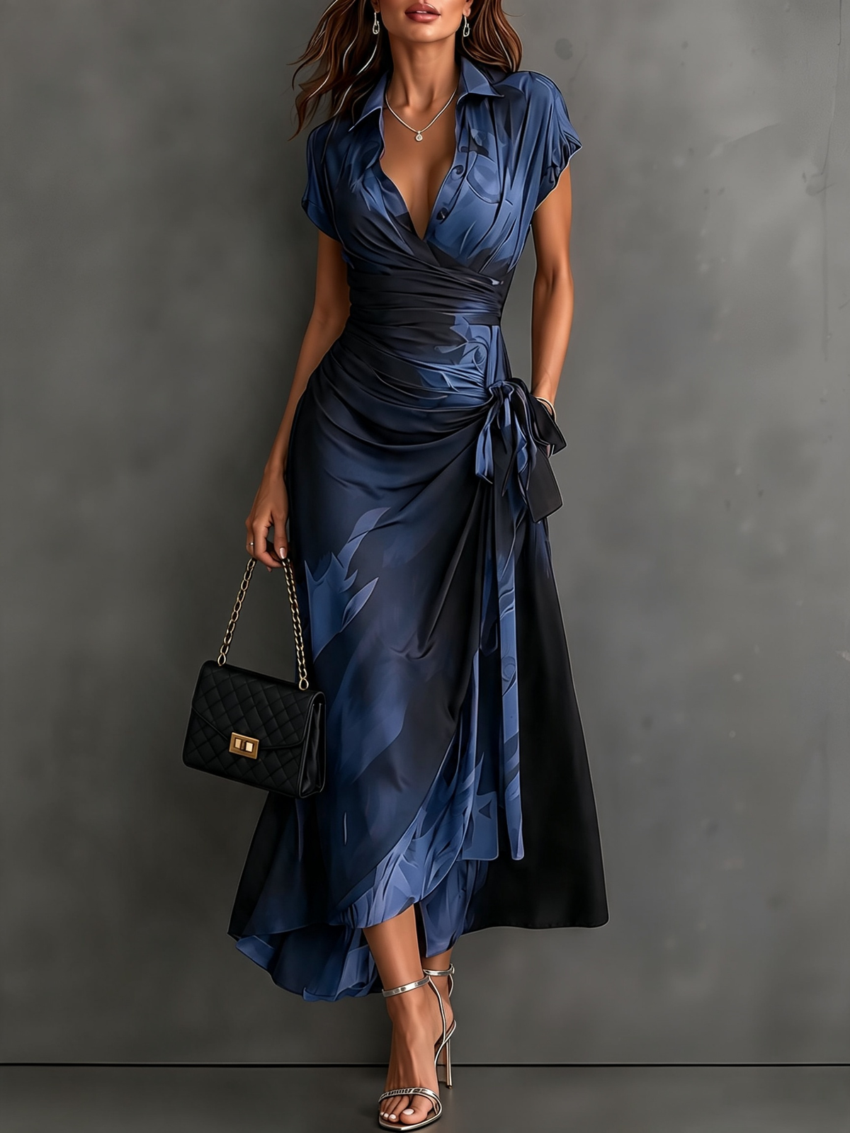 Valeria | robe midi ajustée avec imprimé abstrait et décolleté en V