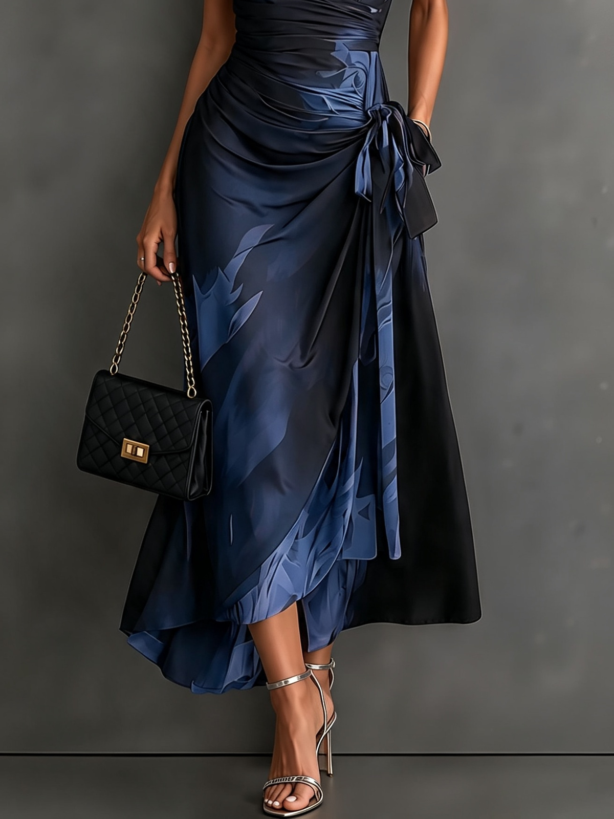 Valeria | robe midi ajustée avec imprimé abstrait et décolleté en V