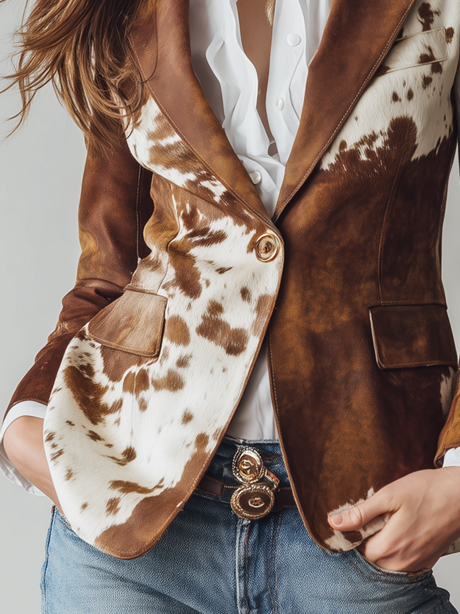 Agathe | Blazer Vintage Imprimé Vache Éco-Responsable