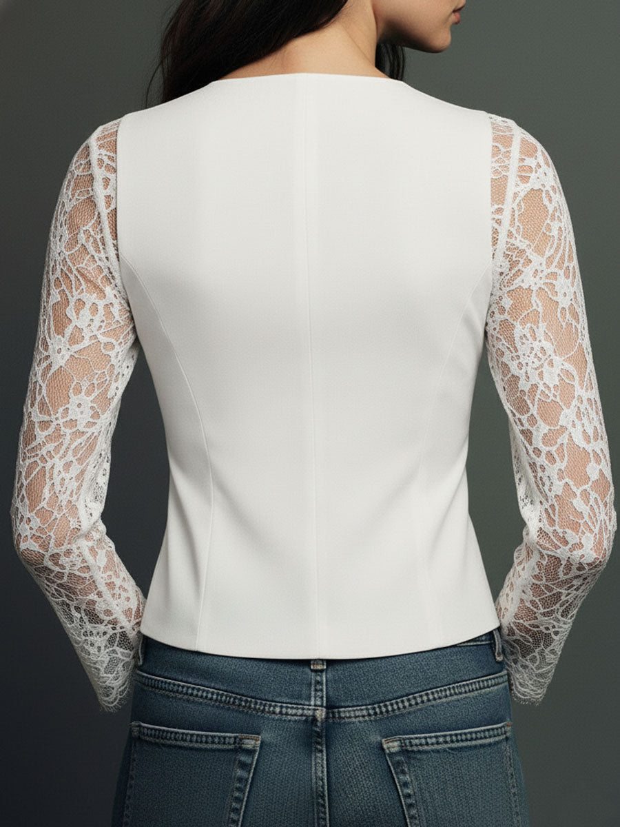 Noémie | Haut Blazer Noir à Manches Semi-Transparentes