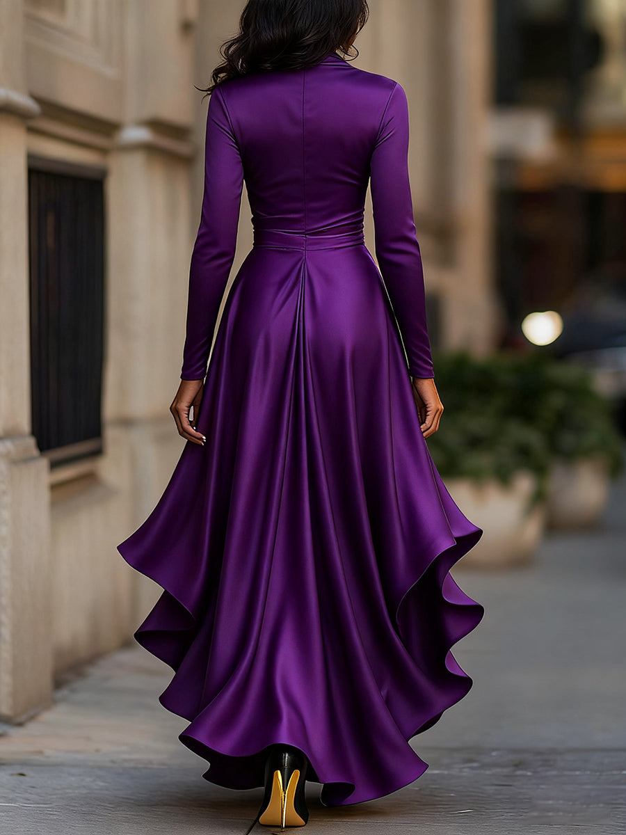 GINEVRA | Robe longue en satin drapé bleu nuit