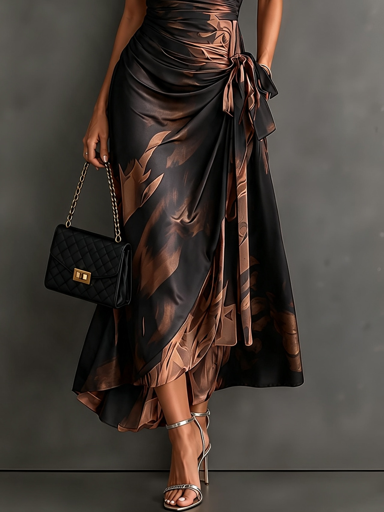 Valeria | robe midi ajustée avec imprimé abstrait et décolleté en V