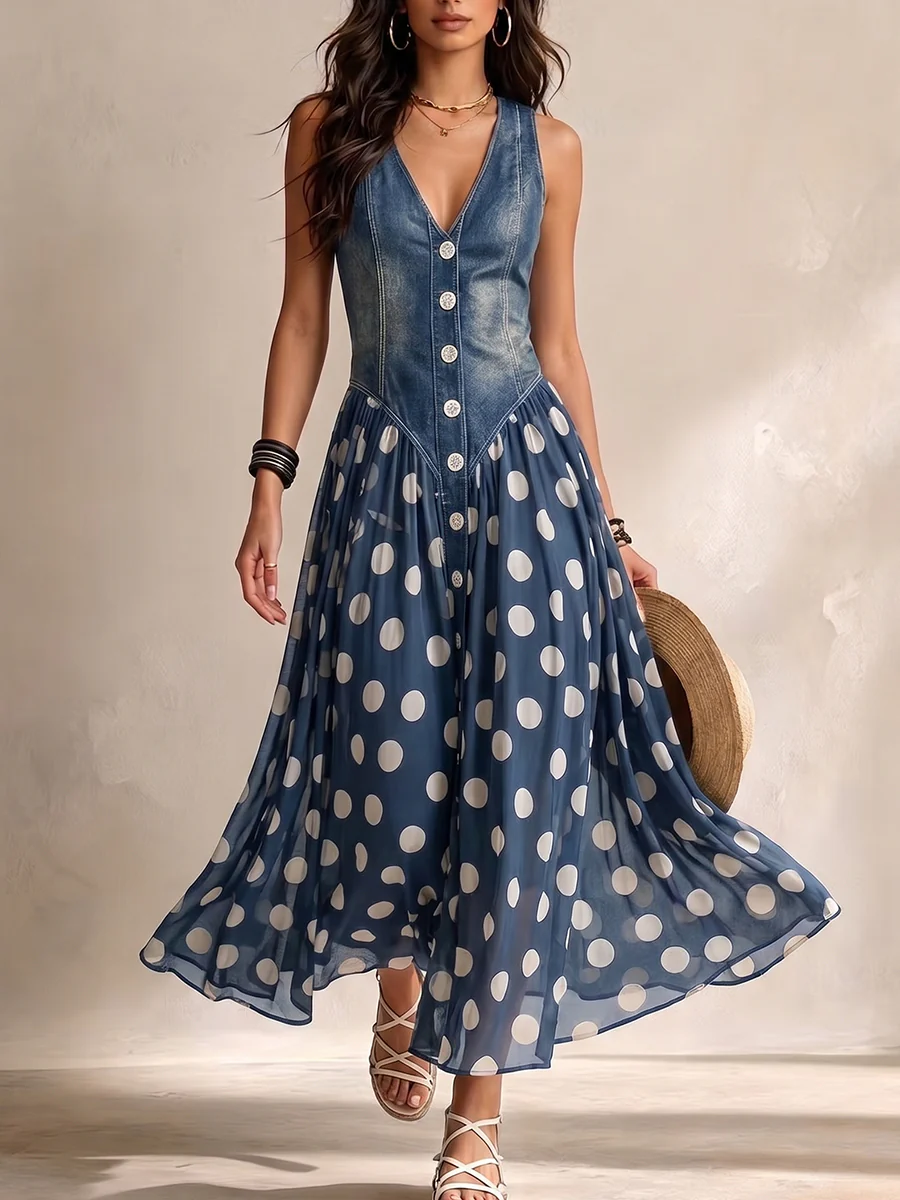 VALENTINA - Denim & pois · Décolleté en V