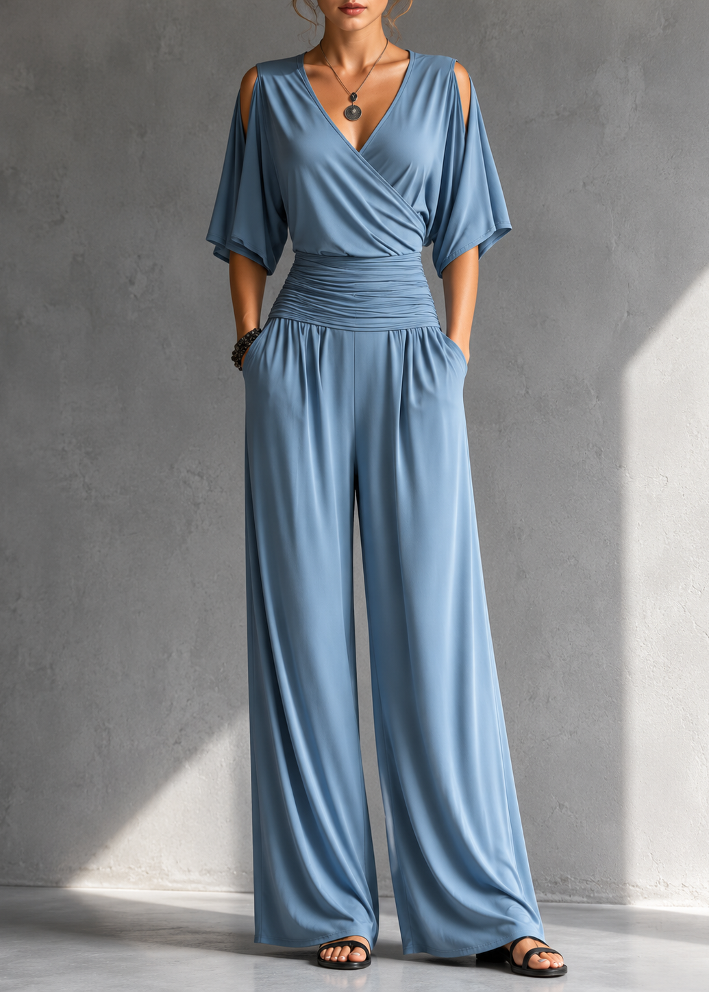 Alía | Ensemble Élégant avec Effet Croisé et Pantalon Large