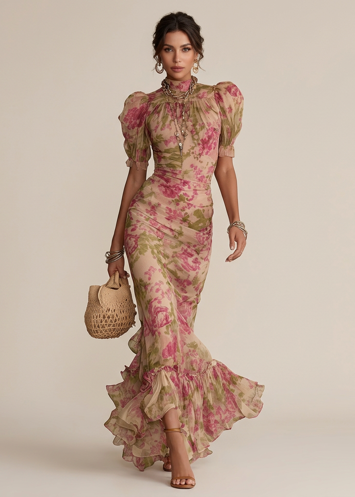 Fiora · Robe maxi avec imprimé de roses vintage
