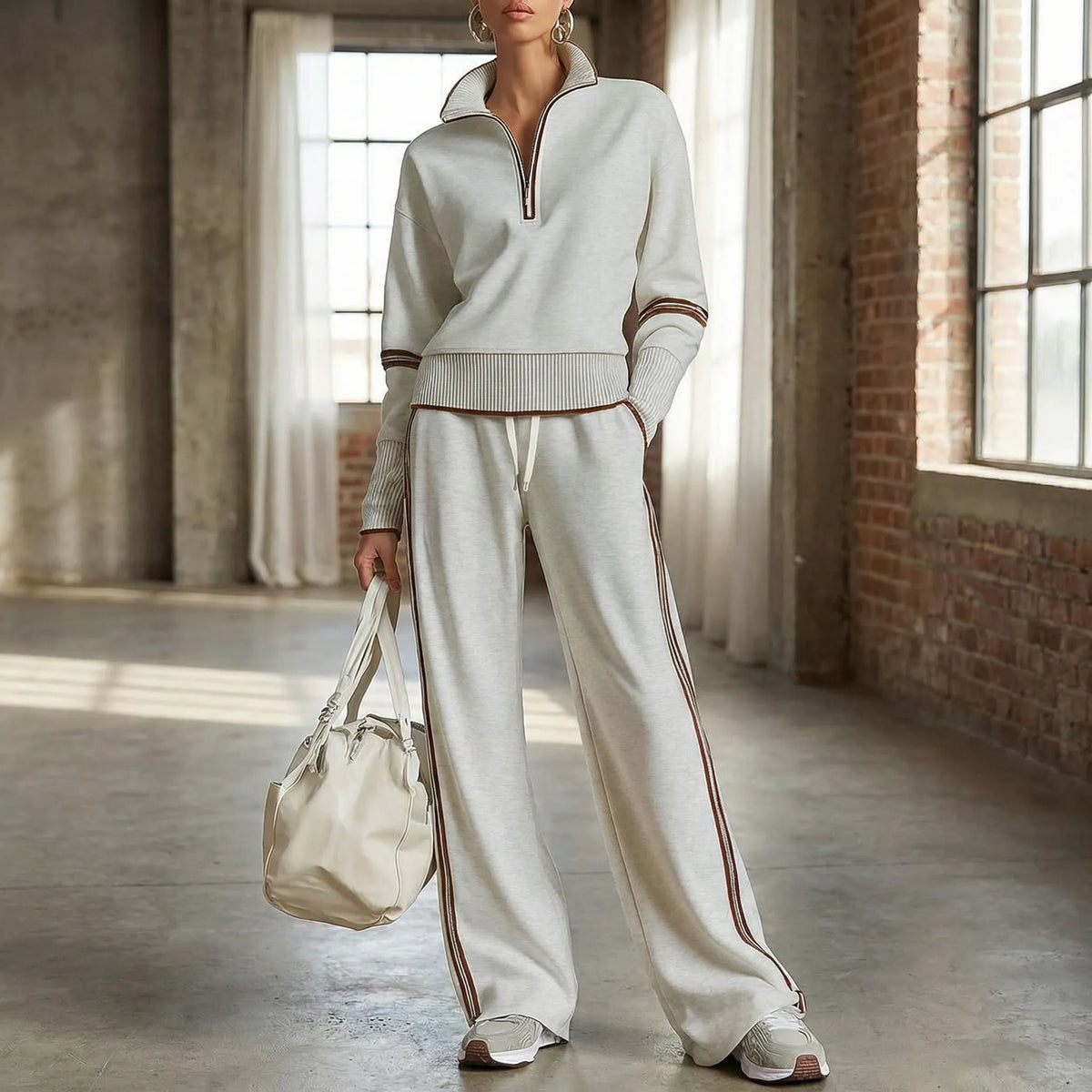 Teresa : Ensemble Femme Deux Pièces avec Sweat à Capuche Half Zip