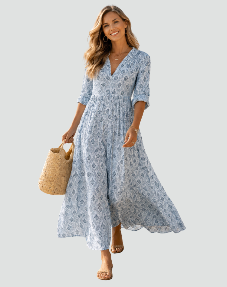 Maria | Robe longue d'été au charme vintage avec imprimé