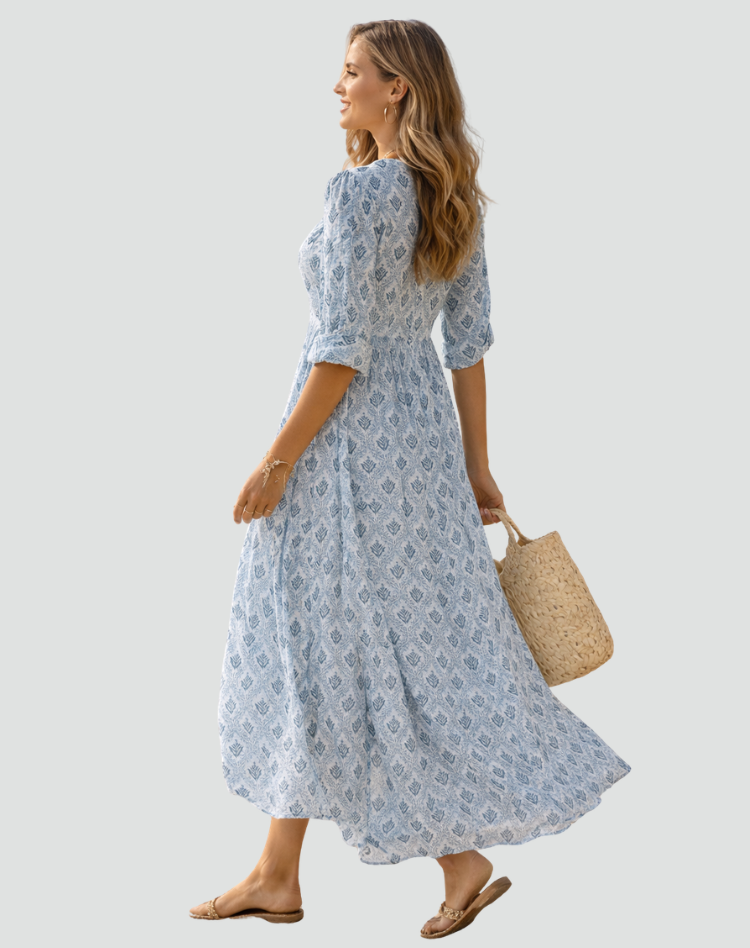 Maria | Robe longue d'été au charme vintage avec imprimé