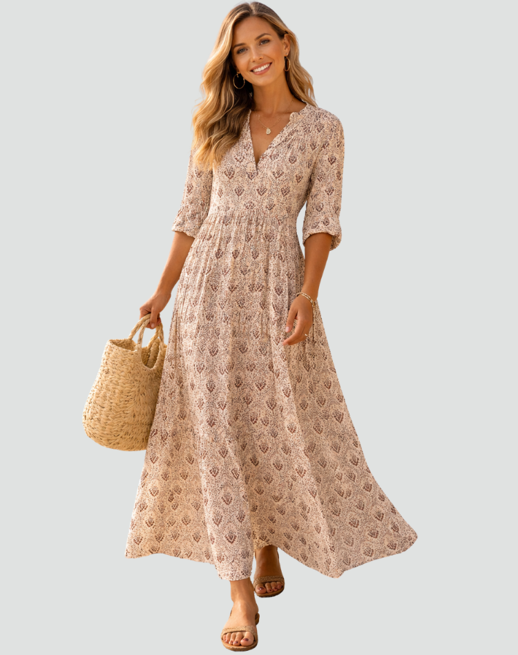 Maria | Robe longue d'été au charme vintage avec imprimé