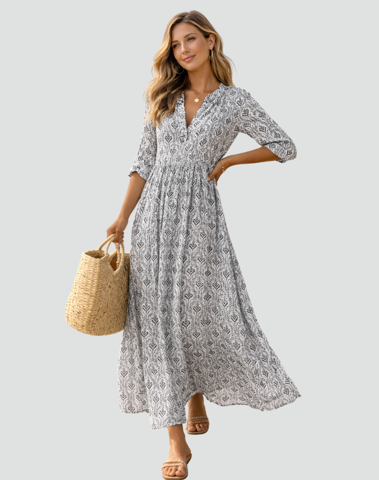 Maria | Robe longue d'été au charme vintage avec imprimé