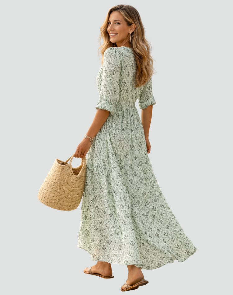 Maria | Robe longue d'été au charme vintage avec imprimé