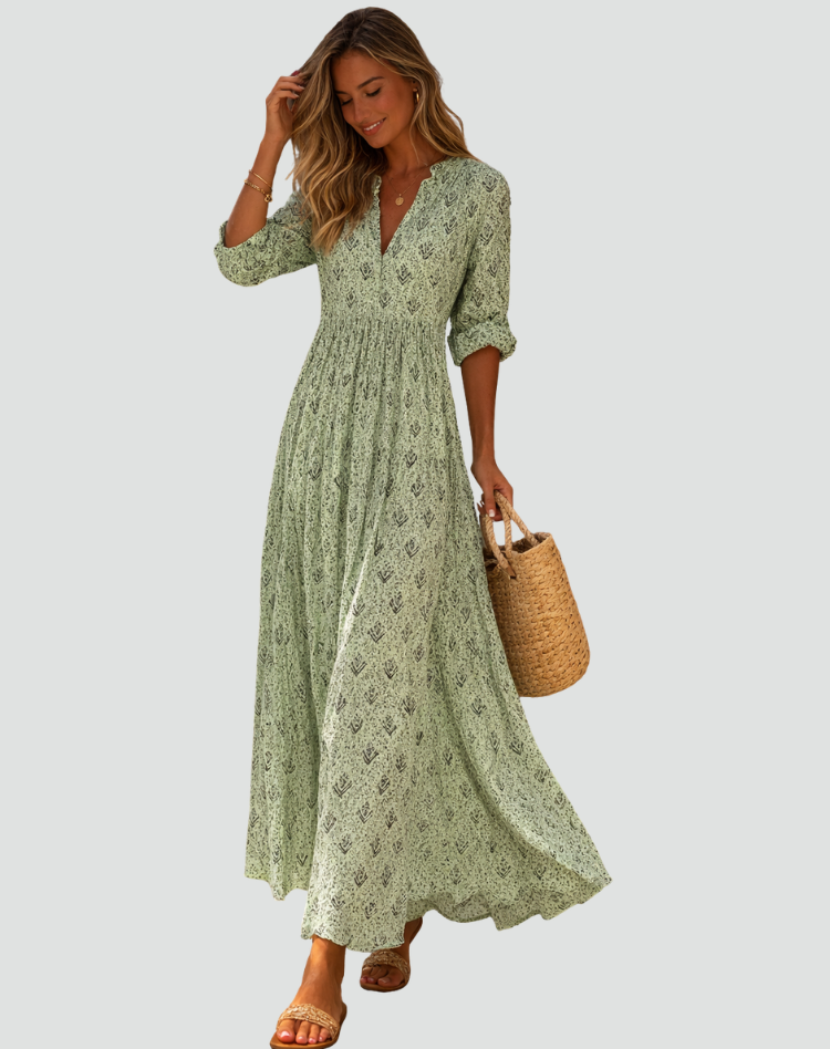 Maria | Robe longue d'été au charme vintage avec imprimé