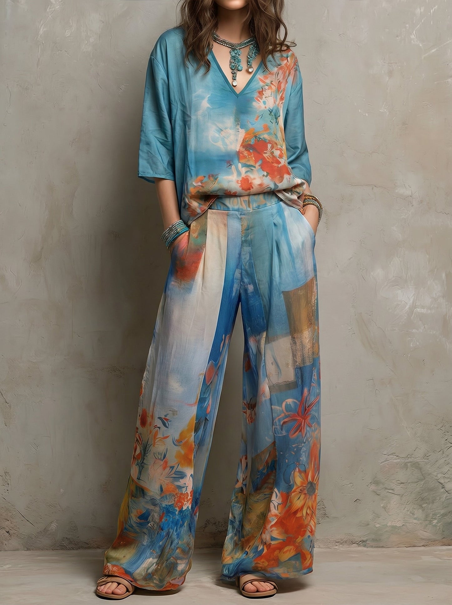 CLARA | Ensemble élégant imprimé floral avec pantalon large