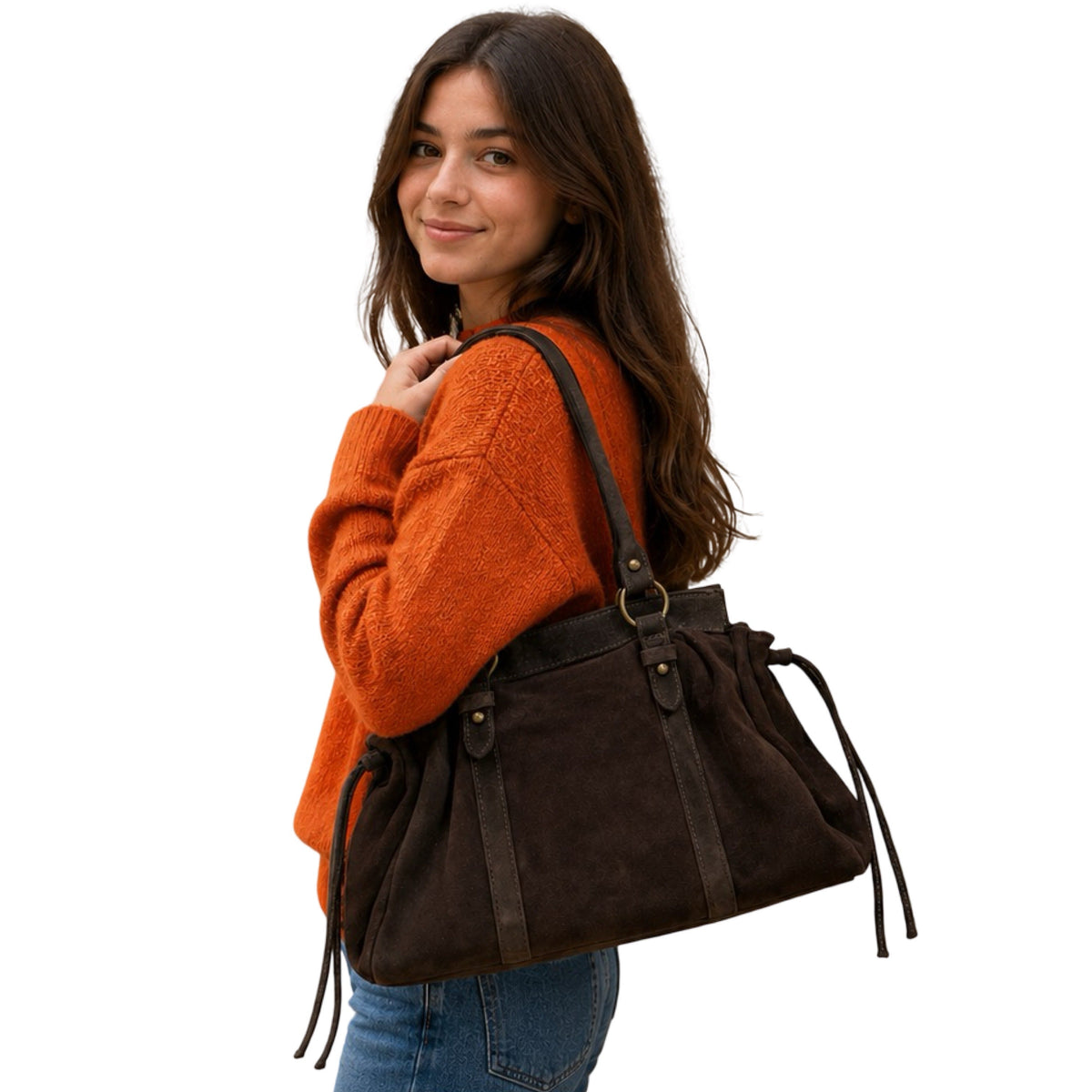 SAC A MAIN CUIR SUEDE GILIA 16 POUCES