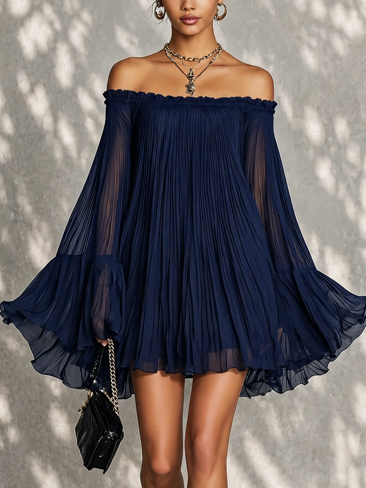 BEATRICE | ROBE MINI BLEUE À ÉPAULES DÉCOUVERTES