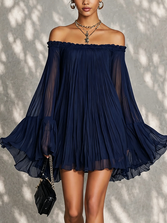 BEATRICE | ROBE MINI BLEUE À ÉPAULES DÉCOUVERTES